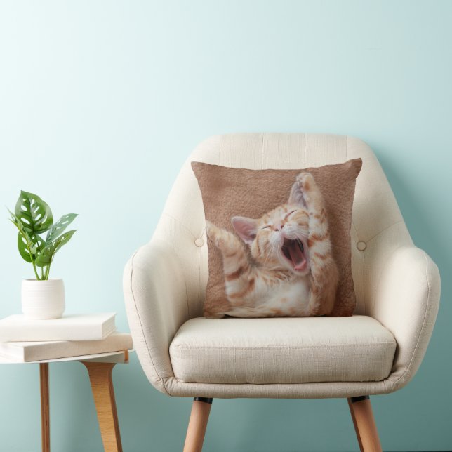 Cutest Baby Animals | Ginger Kitten Yawning Throw Pillow (Chair)