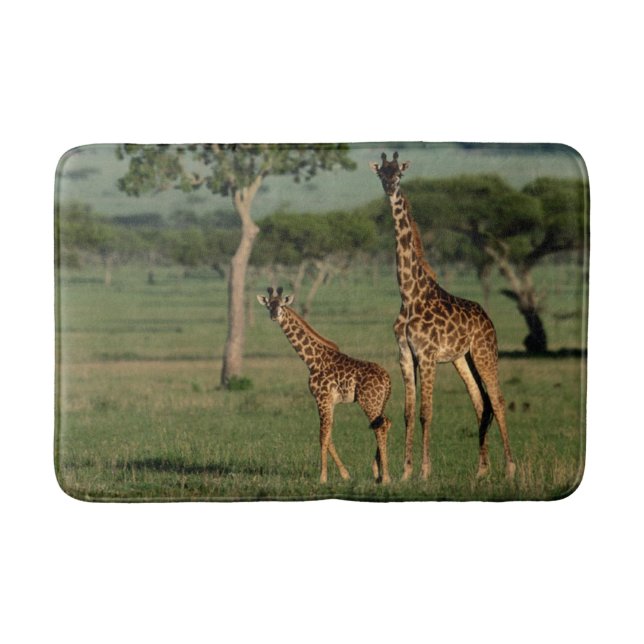 Cutest Baby Animals | Giraffe Calf & Mama Bath Mat (Front)