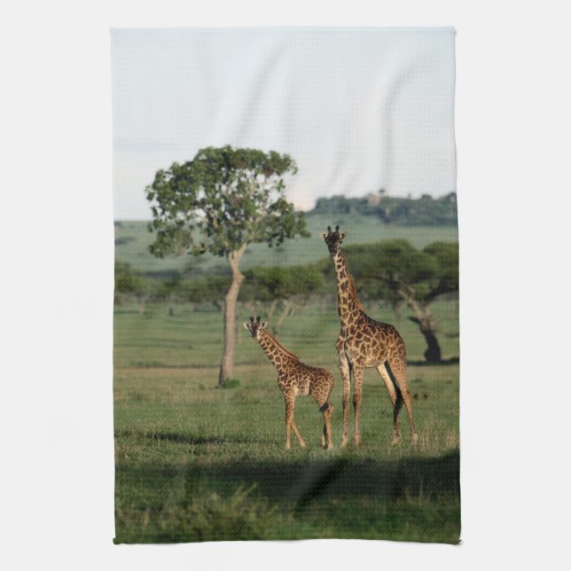Cutest Baby Animals | Giraffe Calf & Mama Kitchen Towel (Vertical)