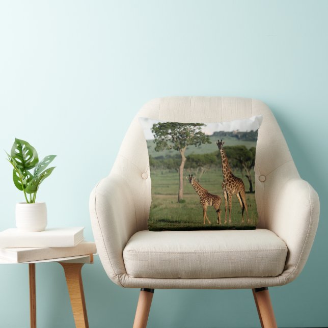 Cutest Baby Animals | Giraffe Calf & Mama Throw Pillow (Chair)