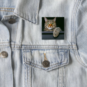 Cutest Baby Animals Gray Tabby Cat Face Button