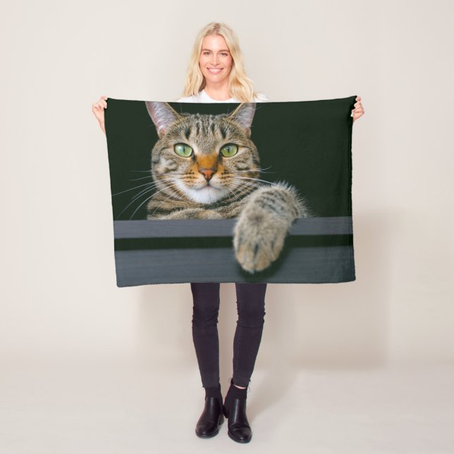 Cutest Baby Animals | Gray Tabby Cat Face Fleece Blanket (In Situ)