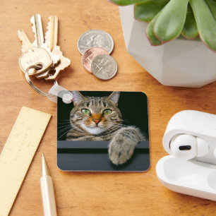 Cutest Baby Animals Gray Tabby Cat Face Keychain