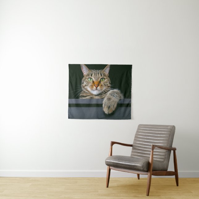 Cutest Baby Animals | Gray Tabby Cat Face Tapestry (In Situ (Horizontal))