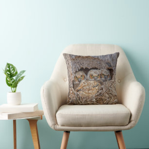 Cutest Baby Animals Great Horned Chicks Throw Pillow