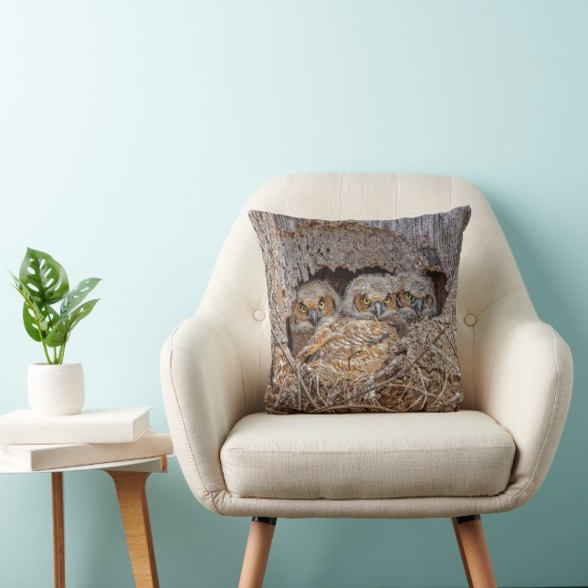 Cutest Baby Animals | Great Horned Chicks Throw Pillow (Chair)