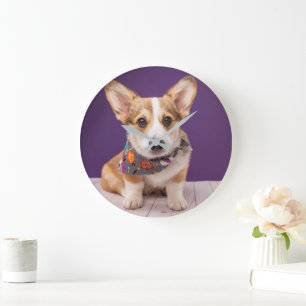 Cutest Baby Animals Halloween Corgi Large Clock