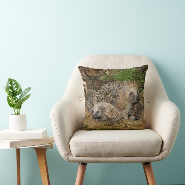 Cutest Baby Animals | Hedgehog Family Throw Pillow (Chair)