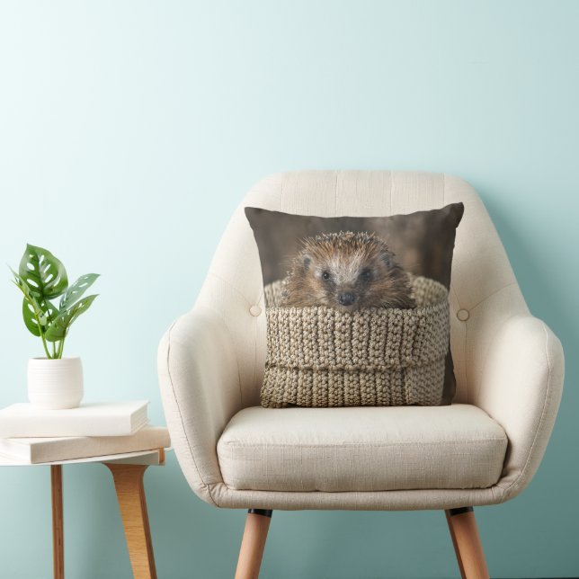 Cutest Baby Animals | Hedgehog in a Basket Throw Pillow (Chair)