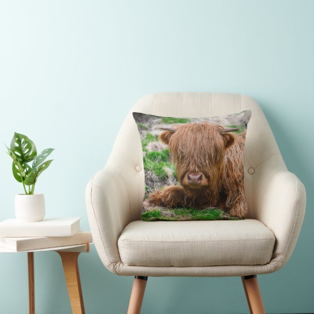 Cutest Baby Animals | Highland Cow Calf Throw Pillow (Chair)
