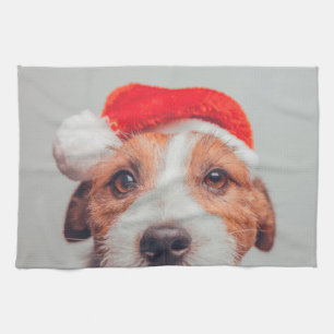 Cutest Baby Animals Jack Russell Dog Santa Claus Kitchen Towel