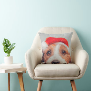 Cutest Baby Animals Jack Russell Dog Santa Claus Throw Pillow