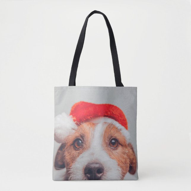 Cutest Baby Animals | Jack Russell Dog Santa Claus Tote Bag (Front)