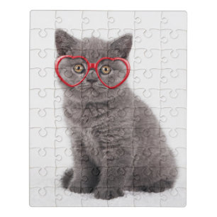 Cutest Baby Animals Kitten Heart Glasses Jigsaw Puzzle