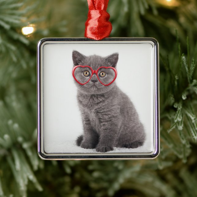 Cutest Baby Animals | Kitten Heart Glasses Metal Ornament (Tree)