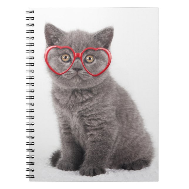 Cutest Baby Animals | Kitten Heart Glasses Notebook (Front)