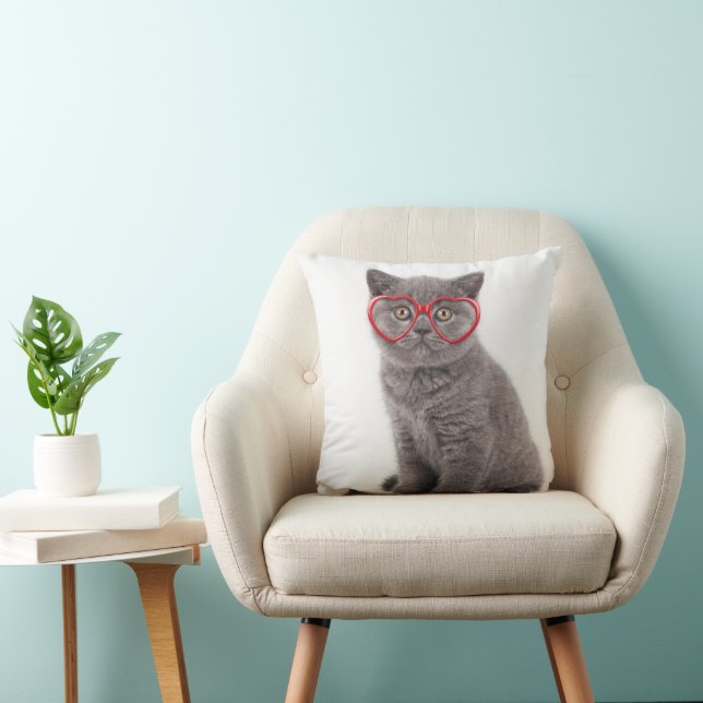 Cutest Baby Animals | Kitten Heart Glasses Throw Pillow (Chair)