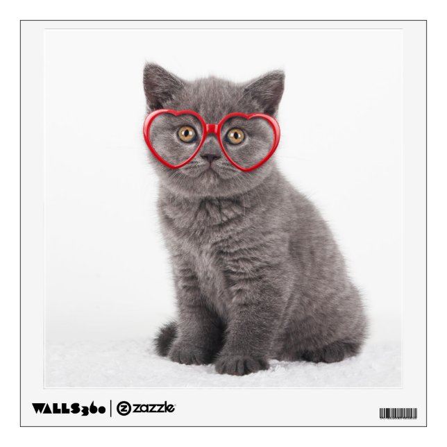 Cutest Baby Animals | Kitten Heart Glasses Wall Decal (Front)