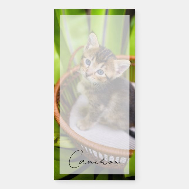 Cutest Baby Animals | Kitten in Basket Magnetic Notepad (Front)