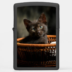 Cutest Baby Animals Kitten in Basket Zippo Lighter