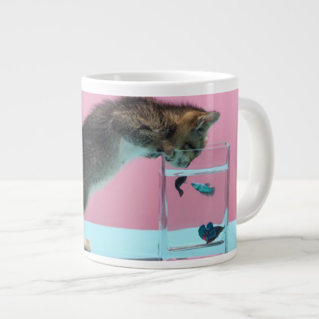 Cutest Baby Animals | Kitten Looking at Fish Bowl Giant Coffee Mug (Front Right)