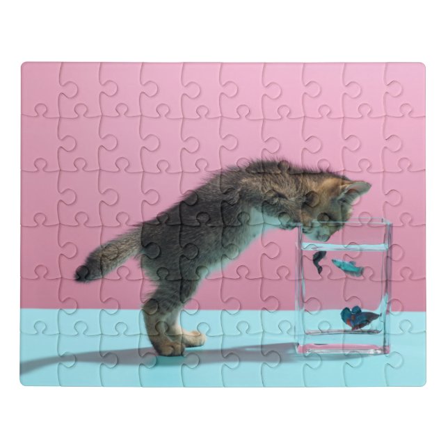 Cutest Baby Animals | Kitten Looking at Fish Bowl Jigsaw Puzzle (Puzzle Horizontal)