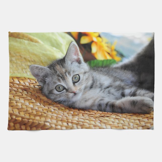 Cutest Baby Animals | Kitten Lounging Kitchen Towel (Horizontal)