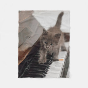 Cutest Baby Animals Kitten on Piano Fleece Blanket