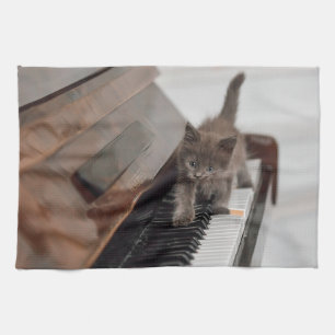 Cutest Baby Animals Kitten on Piano Kitchen Towel