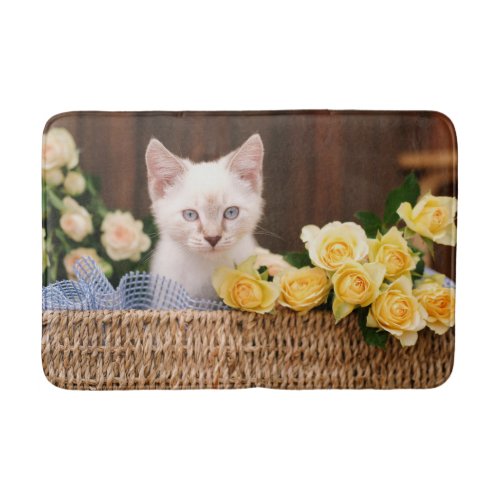 Cutest Baby Animals  Kitten  Yellow Roses Bath Mat