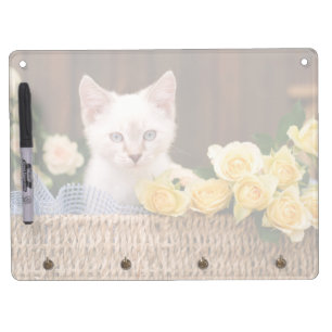 Cutest Baby Animals   Kitten & Yellow Roses Dry Erase Board With Keychain Holder