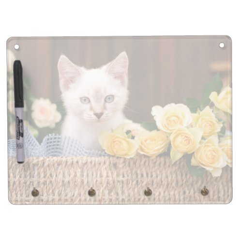 Cutest Baby Animals  Kitten  Yellow Roses Dry Erase Board With Keychain Holder