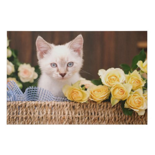 Cutest Baby Animals  Kitten  Yellow Roses Faux Canvas Print