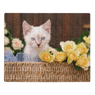 Cutest Baby Animals Kitten & Yellow Roses Jigsaw Puzzle