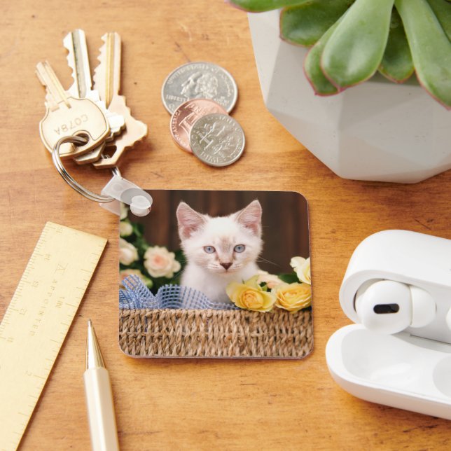 Cutest Baby Animals | Kitten & Yellow Roses Keychain (Desk)