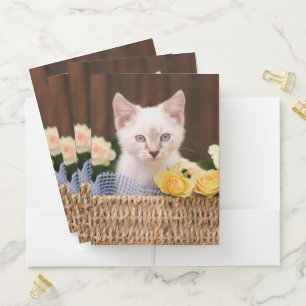 Cutest Baby Animals Kitten & Yellow Roses Pocket Folder