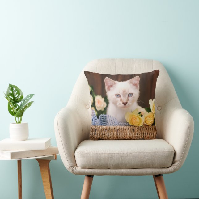 Cutest Baby Animals | Kitten & Yellow Roses Throw Pillow (Chair)