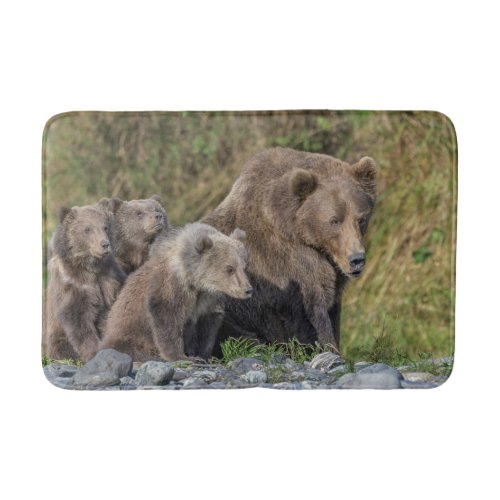 Cutest Baby Animals  Kodiak Mama Bear  Cubs Bath Mat