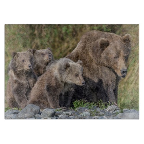 Cutest Baby Animals  Kodiak Mama Bear  Cubs Cutting Board