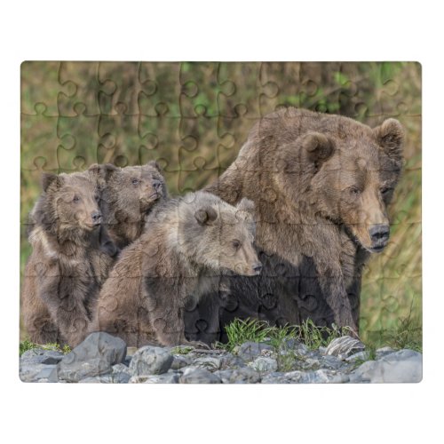 Cutest Baby Animals  Kodiak Mama Bear  Cubs Jigsaw Puzzle