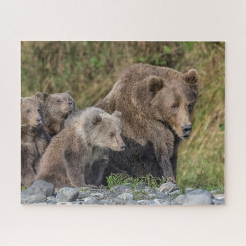 Cutest Baby Animals  Kodiak Mama Bear  Cubs Jigsaw Puzzle