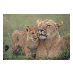 Cutest Baby Animals   Lion Cub & Mother Cloth Placemat