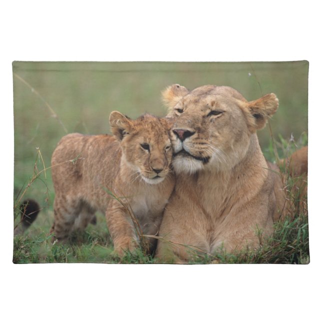 Cutest Baby Animals | Lion Cub & Mother Cloth Placemat (Front)