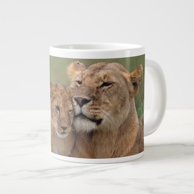 Cutest Baby Animals | Lion Cub & Mother Giant Coffee Mug (Front Right)