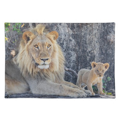 Cutest Baby Animals  Lion Dad  Cub Cloth Placemat
