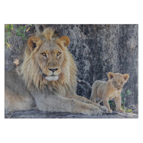 Cutest Baby Animals  Lion Dad  Cub Cutting Board