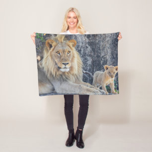Cutest Baby Animals Lion Dad & Cub Fleece Blanket