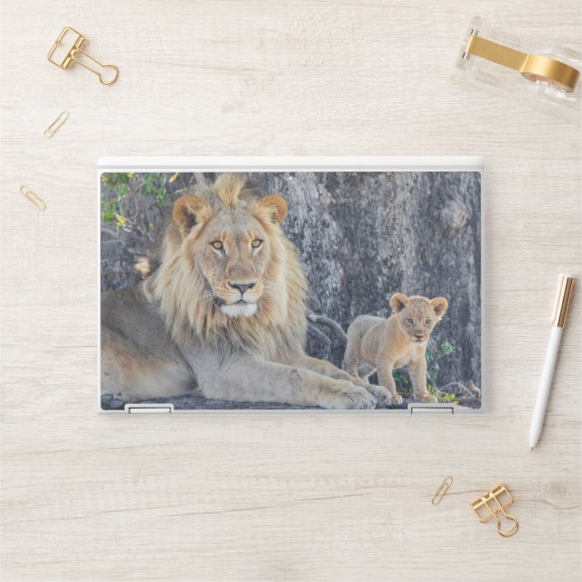 Cutest Baby Animals | Lion Dad & Cub HP Laptop Skin (Desk)