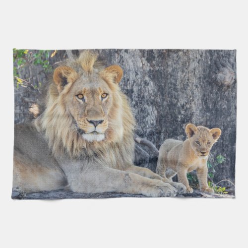 Cutest Baby Animals  Lion Dad  Cub Kitchen Towel