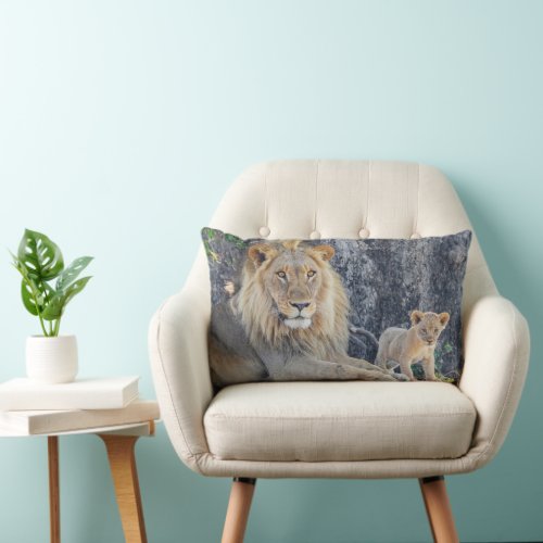 Cutest Baby Animals  Lion Dad  Cub Lumbar Pillow